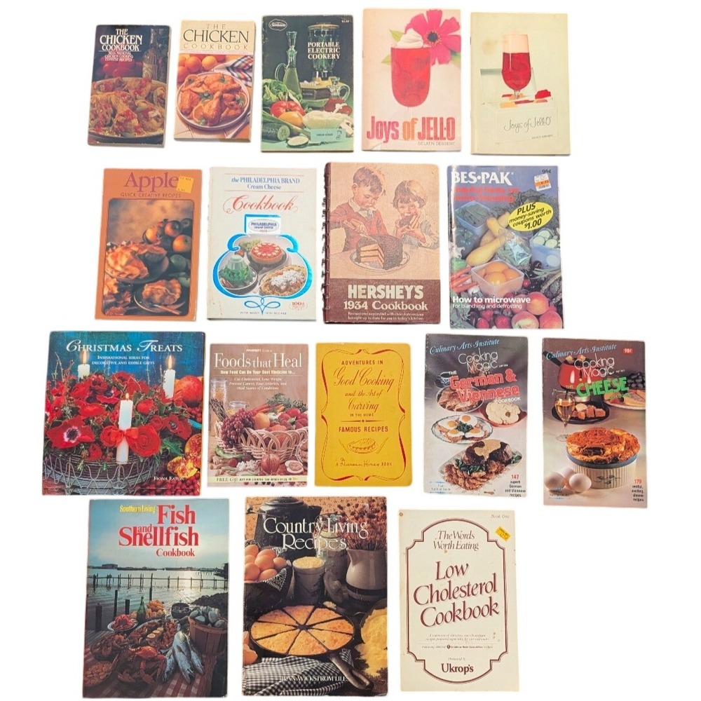 Lot of 17 Vintage Cookbooks Retro Recipe Booklets Chicken Apples Fish German